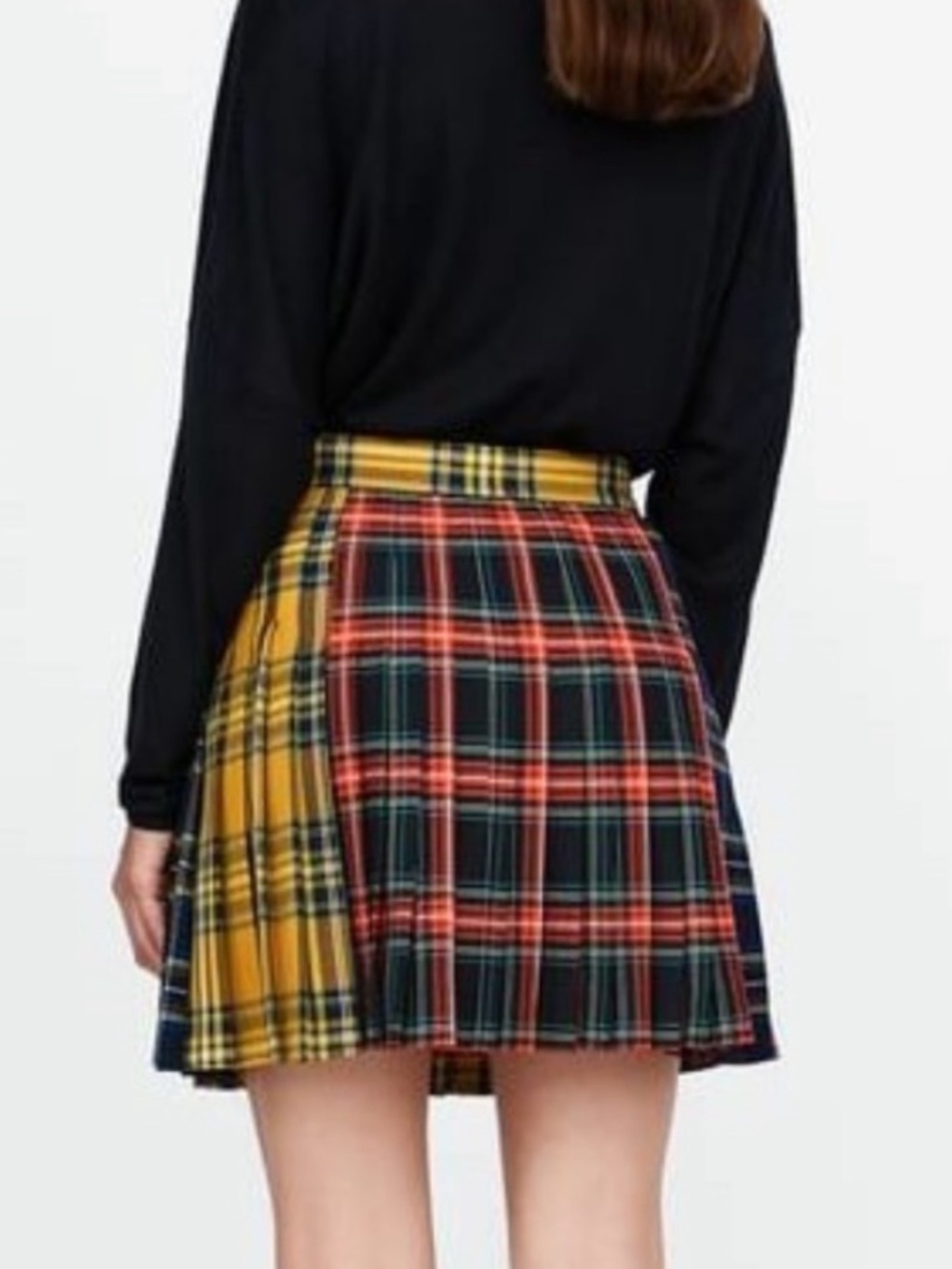 Zara Yellow & Red Plaid Patchwork Mini Skirt